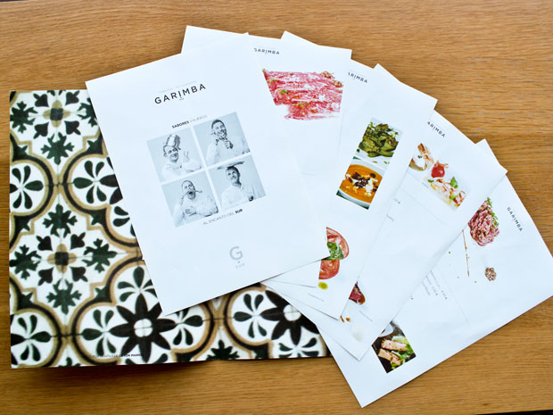 Diseño de cartas para restaurante Garimba Sur en Vejer