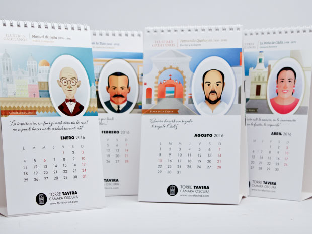 Diseño del calendario de 2016 para la Torre Tavira - Ilustres Gaditanos