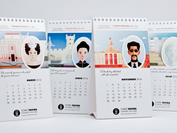 Diseño del calendario de 2016 para la Torre Tavira - Ilustres Gaditanos